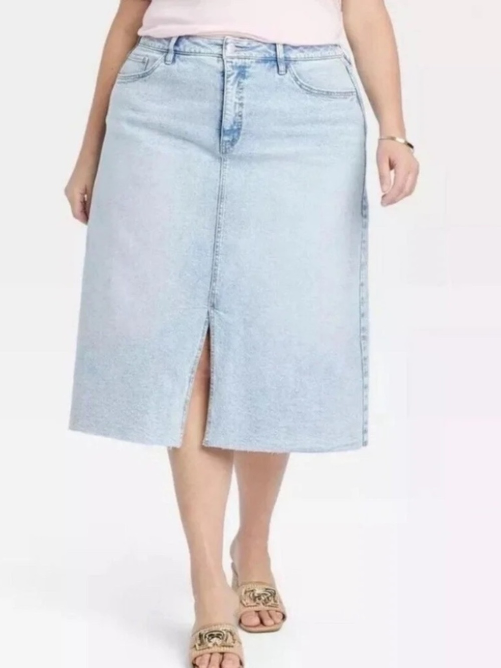 PLUS SIZE: Ava & Viv A-Line Midi Raw Hem Denim Skirt